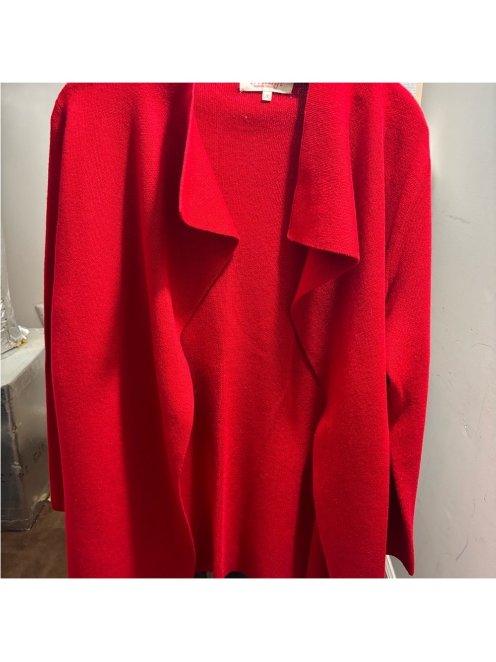 Orage Red Draped Open-Front Cardigan
